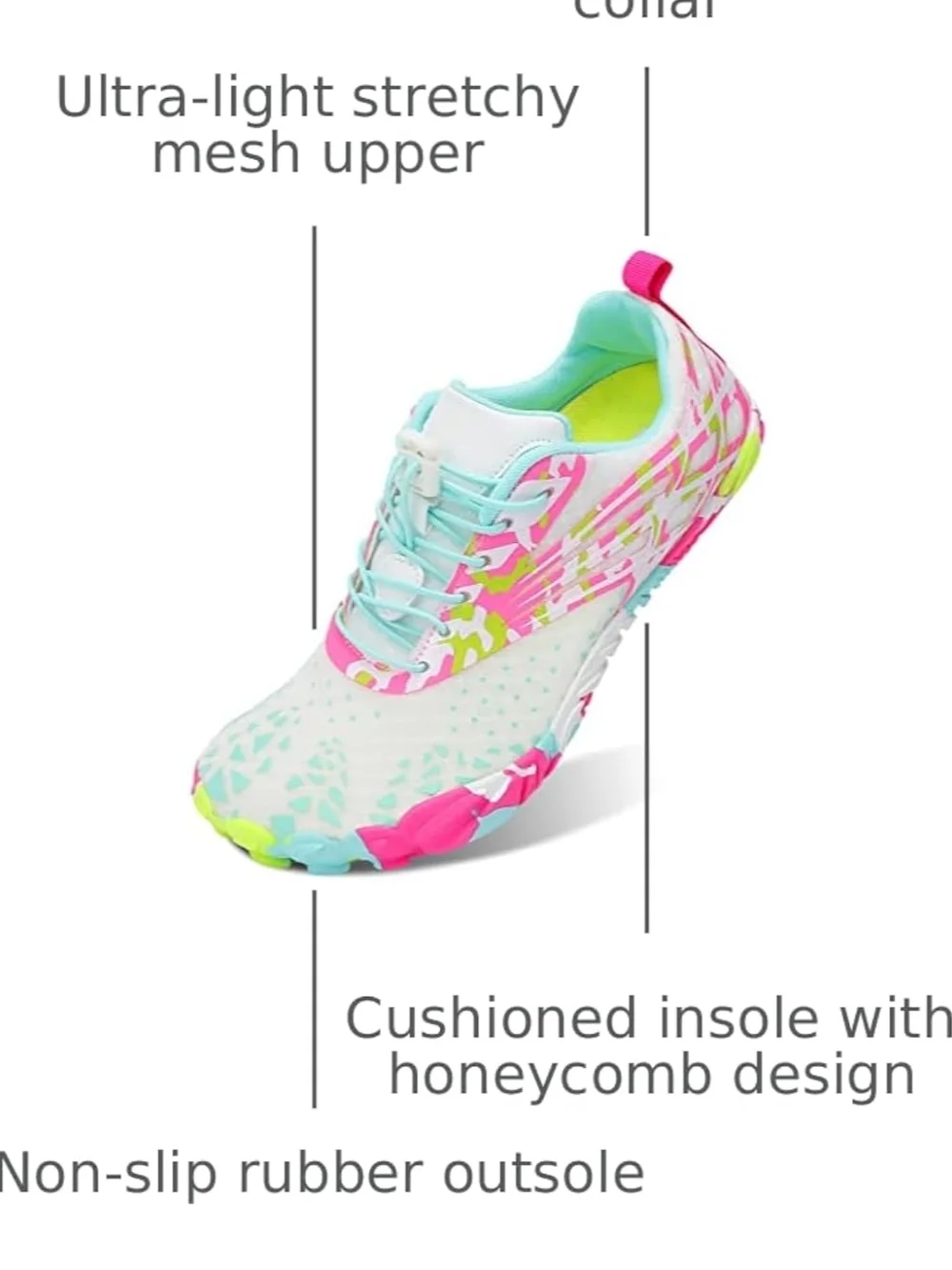 Women’s Lightweight White Pink Aqua Quick Dry Water Shoes Size 9.5 - Picture 8 of 8